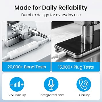 USB C Wired Earbuds,USB C Headphones Wired with Microphone for iPhone 17/16/15 Pro Max Plus, Type C in-Ear Earphones, HiFi Stereo, No Latency, Comfortable for All-Day Use, for Android
