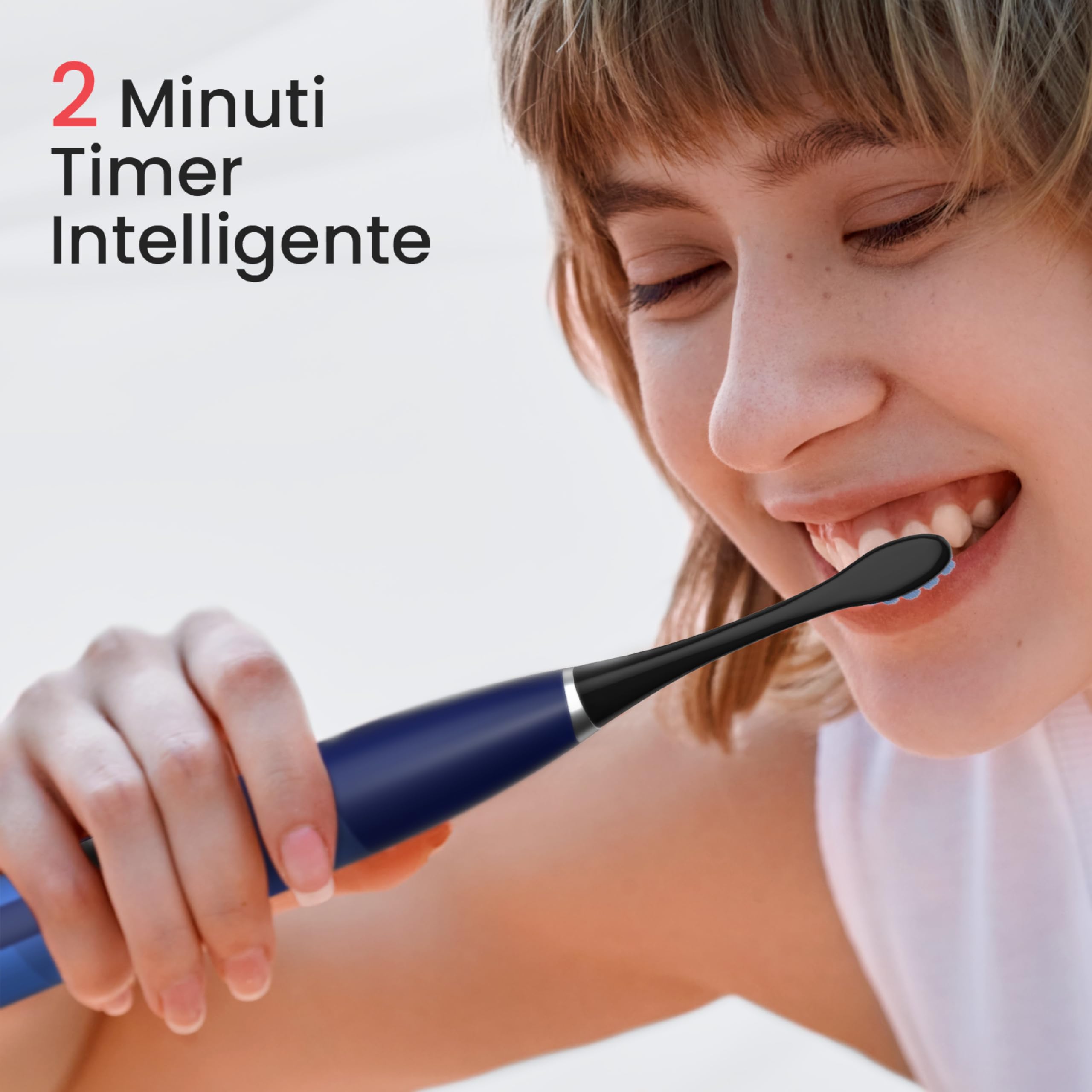 Oclean spazzolino elettrico sonico Flow Gift Set, Ricarica ogni 180 giorni, 5 Modalità, Impermeabile IPX7, Timer da 2 minuti, 6 Testine DuPont™, Custodia da viaggio, Blu