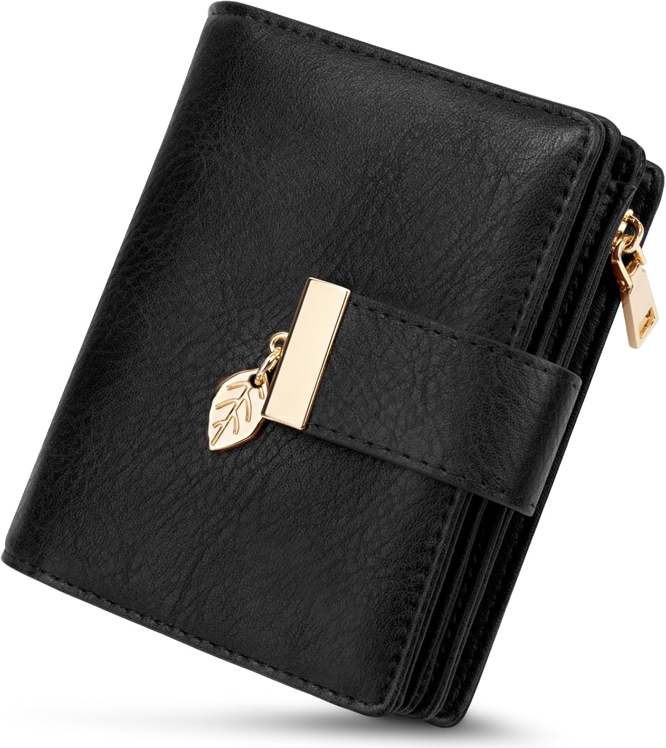HUANLANG Small Wallets for Women Rfid Blocking Leather Bifold Credit Card Holder Ladies Wallet Zipper Pocket with ID Window