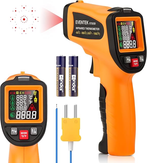 Infrared Thermometer, 8-Point Laser Non Contact Digital Laser Temperature Gun, Colorful LCD Screen -58~1562(-50850), Adjustable Emissivity for Cooking BBQ Chocolate Industrial (Not for Human)