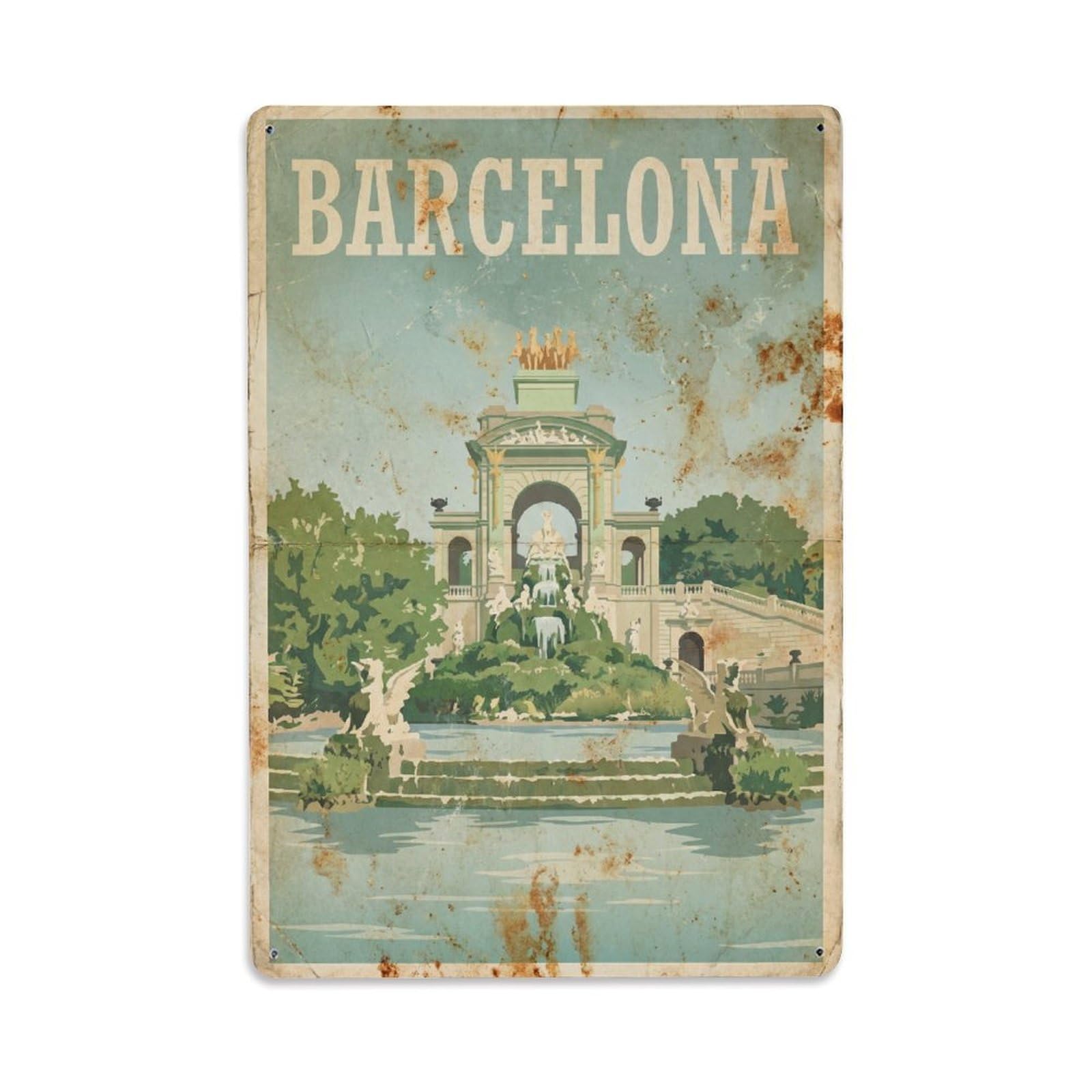 Este 8X12inch Style Vintage Travel Barcelona Spain Significant Metal Tin Sign