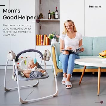 DUOMILEE Baby Electric Swing,Soothing Portable Swing with Intelligent Music Vibration Box,Comfort Swing for Infant Load Resistance: 6-25 lb, Applicable Object: 0-9 Months for Infants.