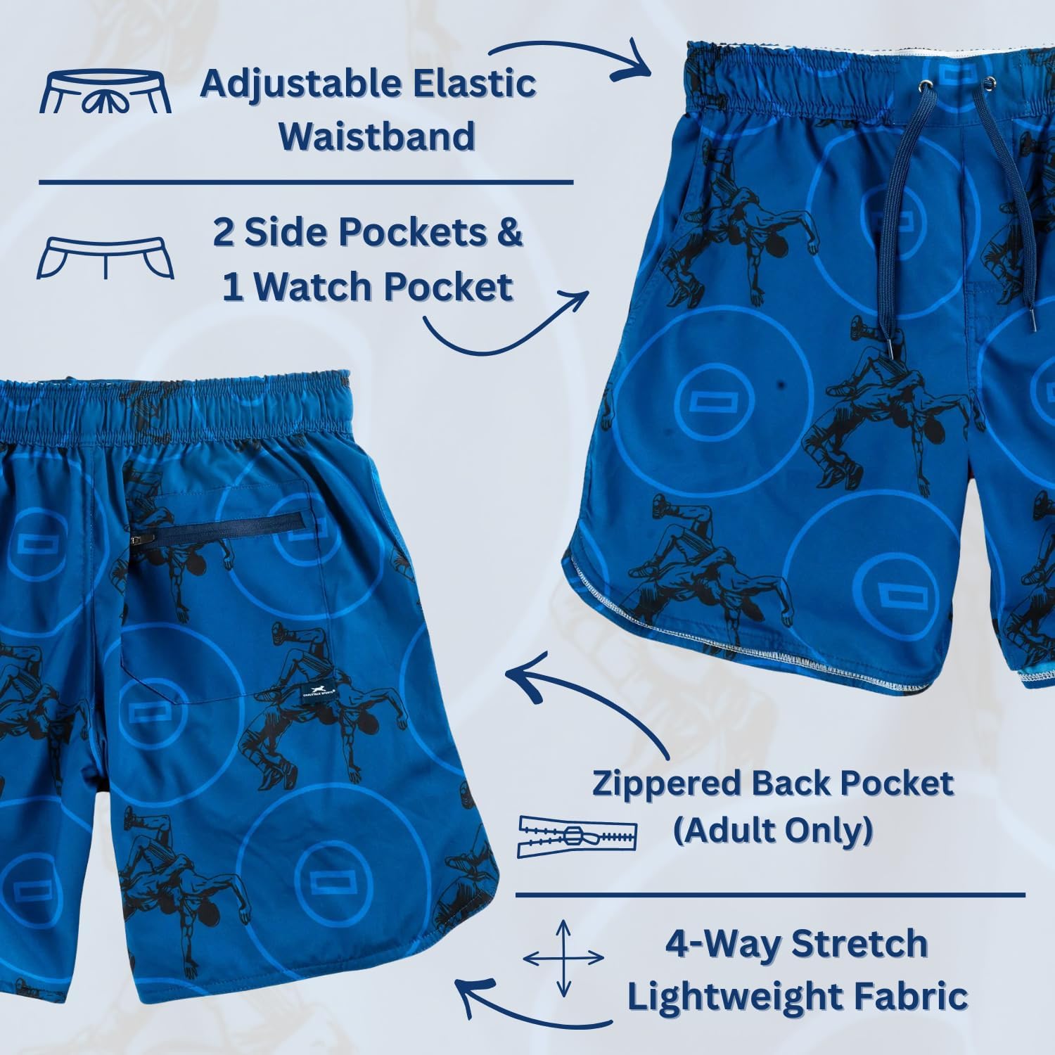 ChalkTalkSPORTS Wrestling Shorts - Ryder - 4 Way Stretch - Youth & Adult