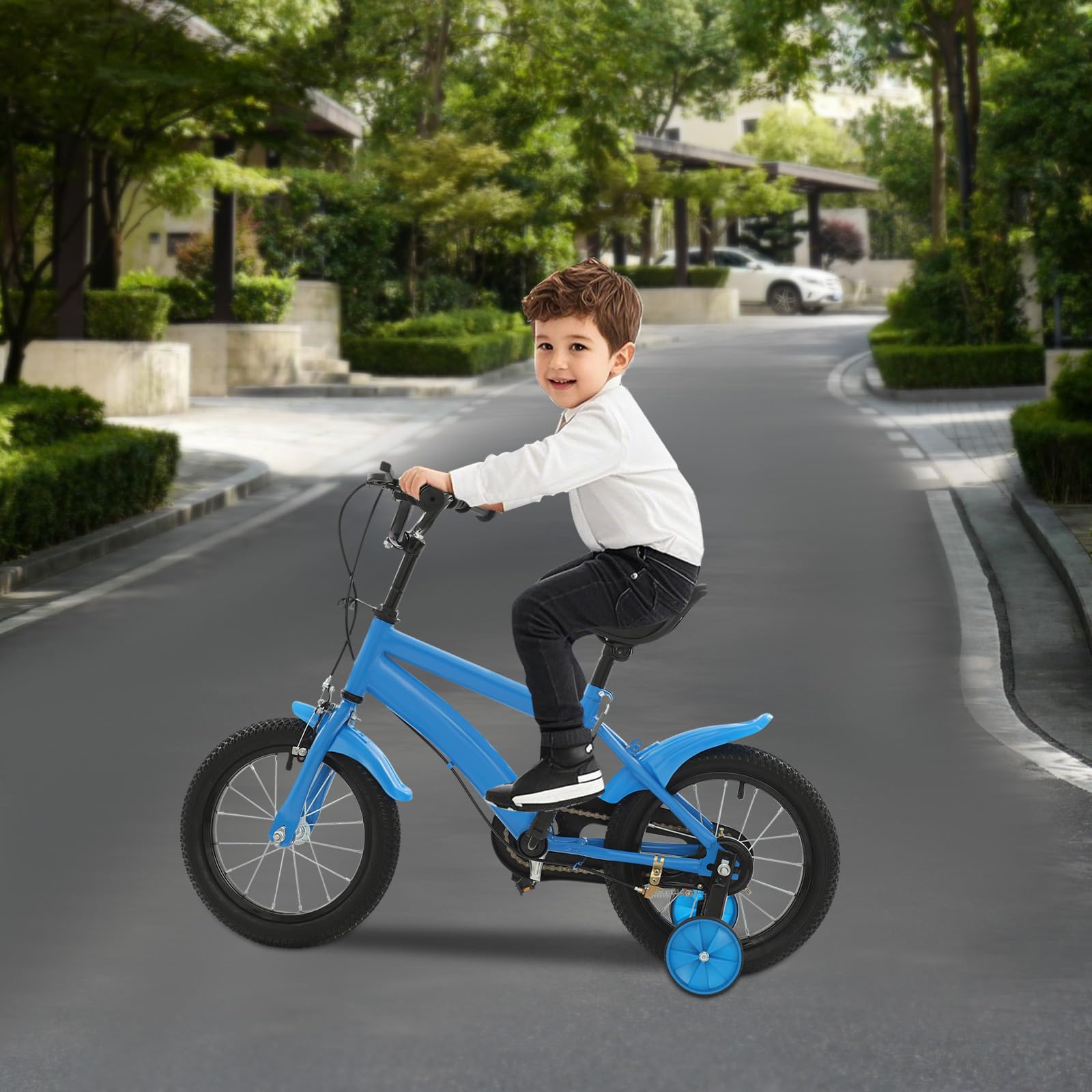 Vélo Enfant 12 Pouces pour Enfant de 3 à 7 Ans, garçons et Filles, avec Roues stabilisatrices et Garde-Boue, Hauteur réglable de 43 à 49 cm, idéal pour Les débutants à l'entraînement au vélo