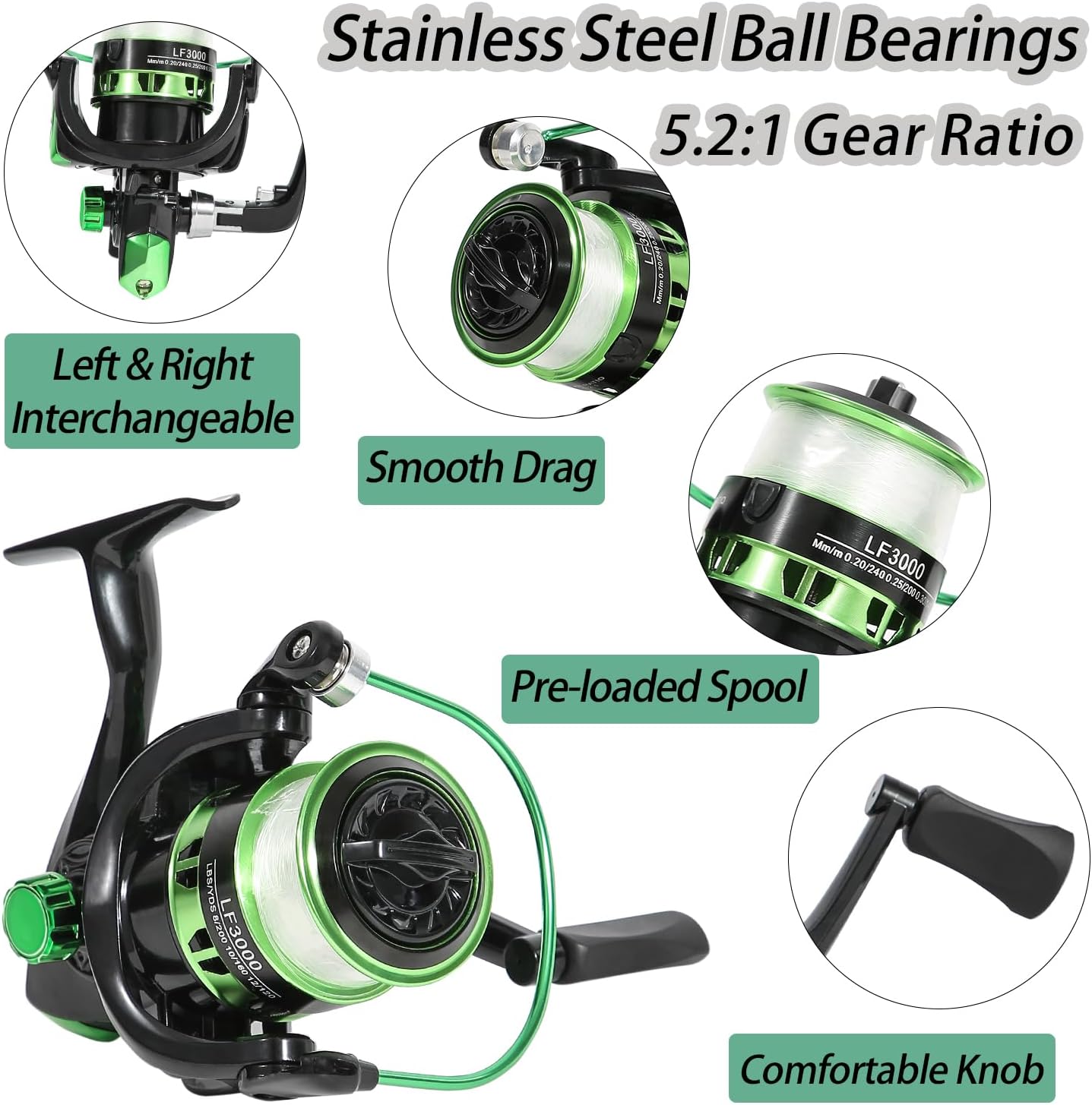 Fishing Rod, 6.9ft Telescopic Fishing Rod and Reel Combo with Fishing Pliers and Lip Gripper Fishing Equipment, 5.2:1 Pre-Loaded Spinning Reel Combo Set Fishing Pole - Image 6