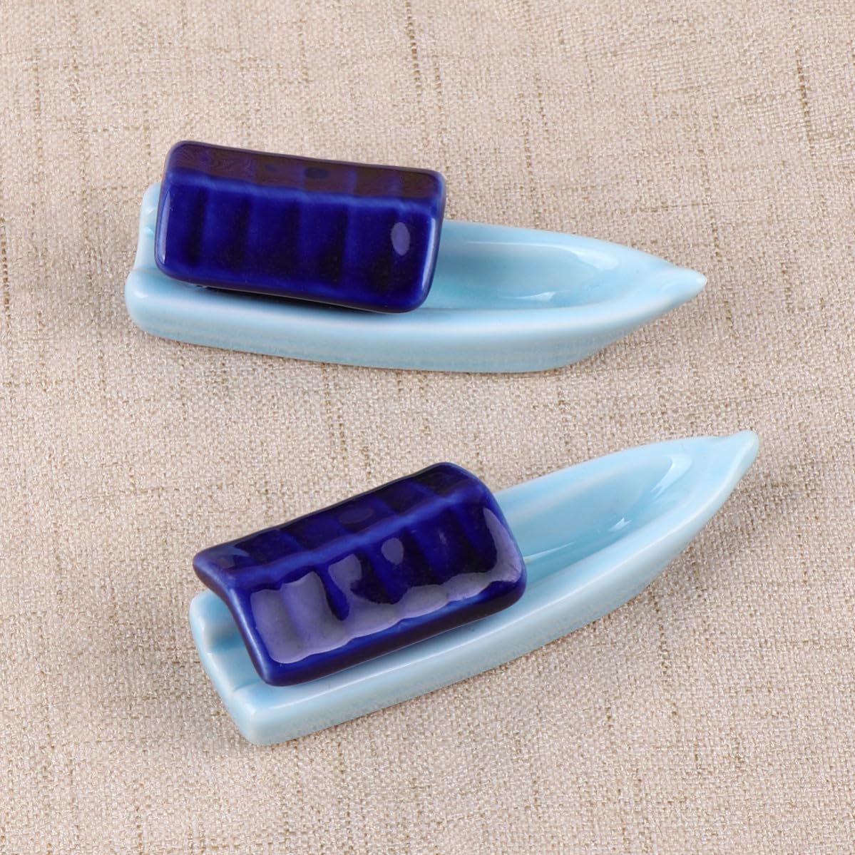 4pcs Ceramic Chopstick Rest Holder Set Japanese Style Boat Shape Chopsticks Stand for Forks and Tableware, for Housewarming and Dining Table Decor