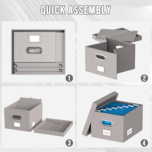 Miniatura 6 de DYWMM Caja organizadora de archivos Juego de 2 cajas plegables para almacenamiento de archivos colgantes con tapas, cajas decorativas de lino para