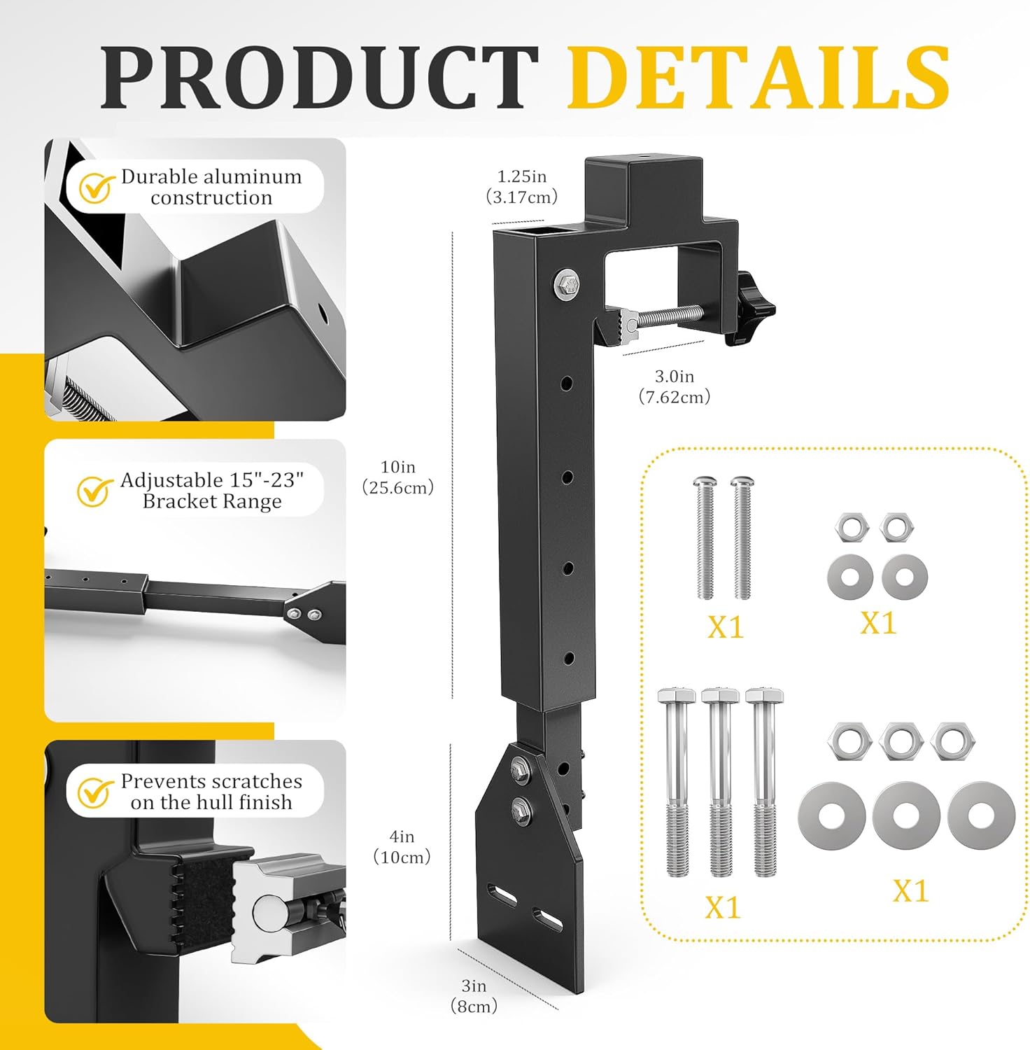 Transducer Pole Mount for Boat – Aluminum No-Drill Bracket, Adjustable 15"-23", Powder Coated, Clamp-On Design for Kayak Paddle Board Pontoon Drift Boat Jon Boat Inflatable