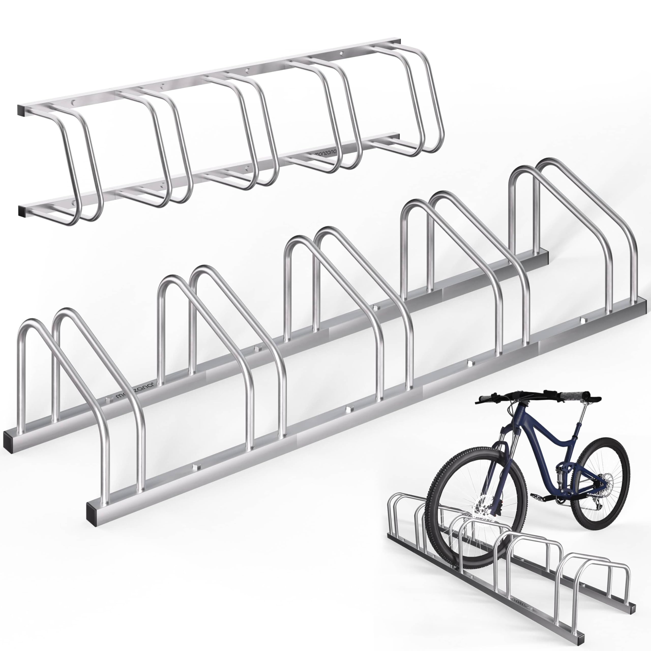 MONZANA® Fahrradständer für 5 Fahrräder 37cm Radabstand 30-65mm Reifenbreite rostfreier Stahl selbstsichernde Schrauben Boden oder Wandmontage Mehrfachständer Fahrradhalter Aufstellständer Radständer