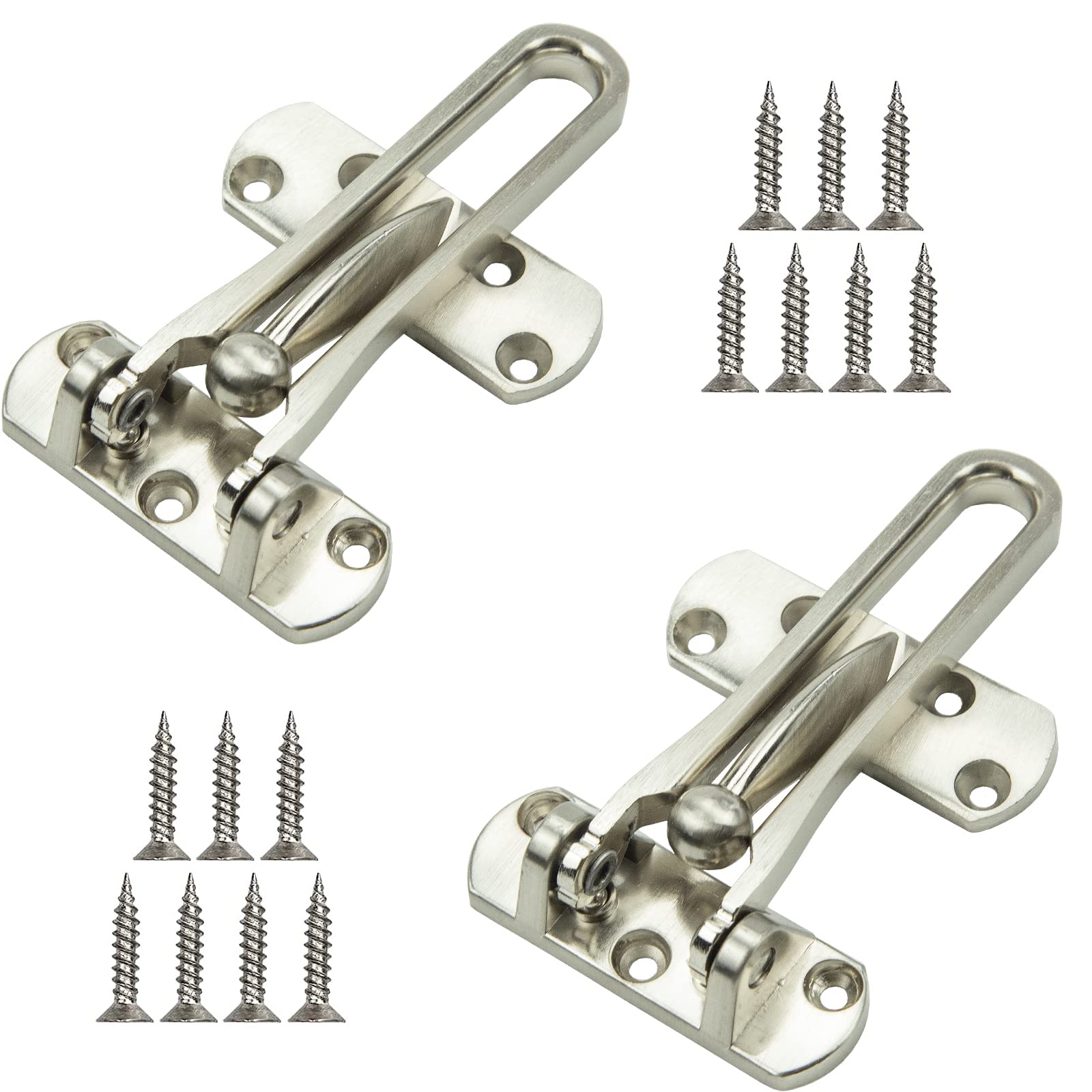 2 Pack Swing Bar Lock Swing Bar Door Lock Front Door Locks for Kids Home Security Door Guard Door Reinforcement Lock Latch for Swing-in Doors, Hotel Door Latches, Satin Nickel