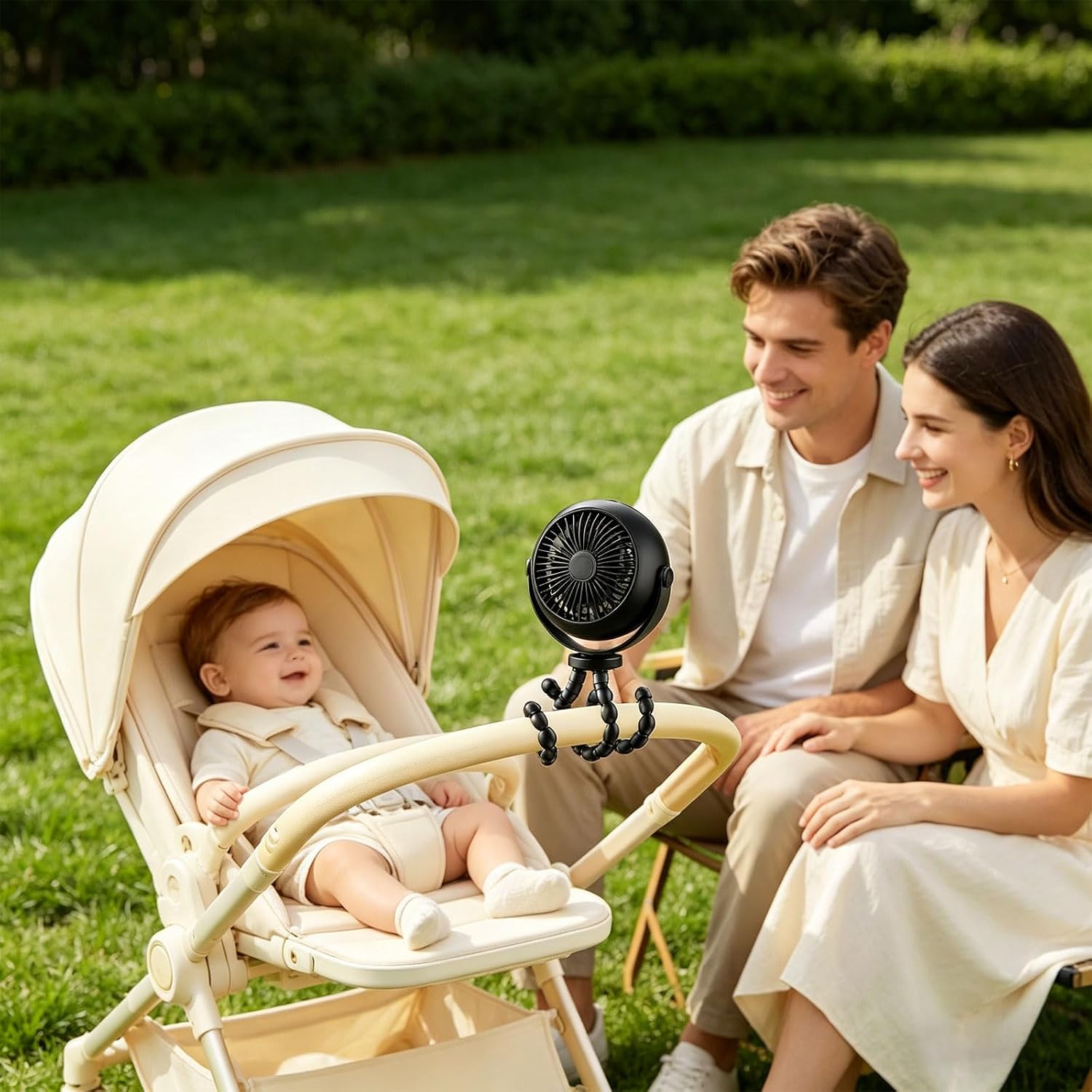Bendable Tripod Mount Fan with Digital Power Measure Safe Bladeless Construction for Strollers and Camping Outdoor Clip on Fan