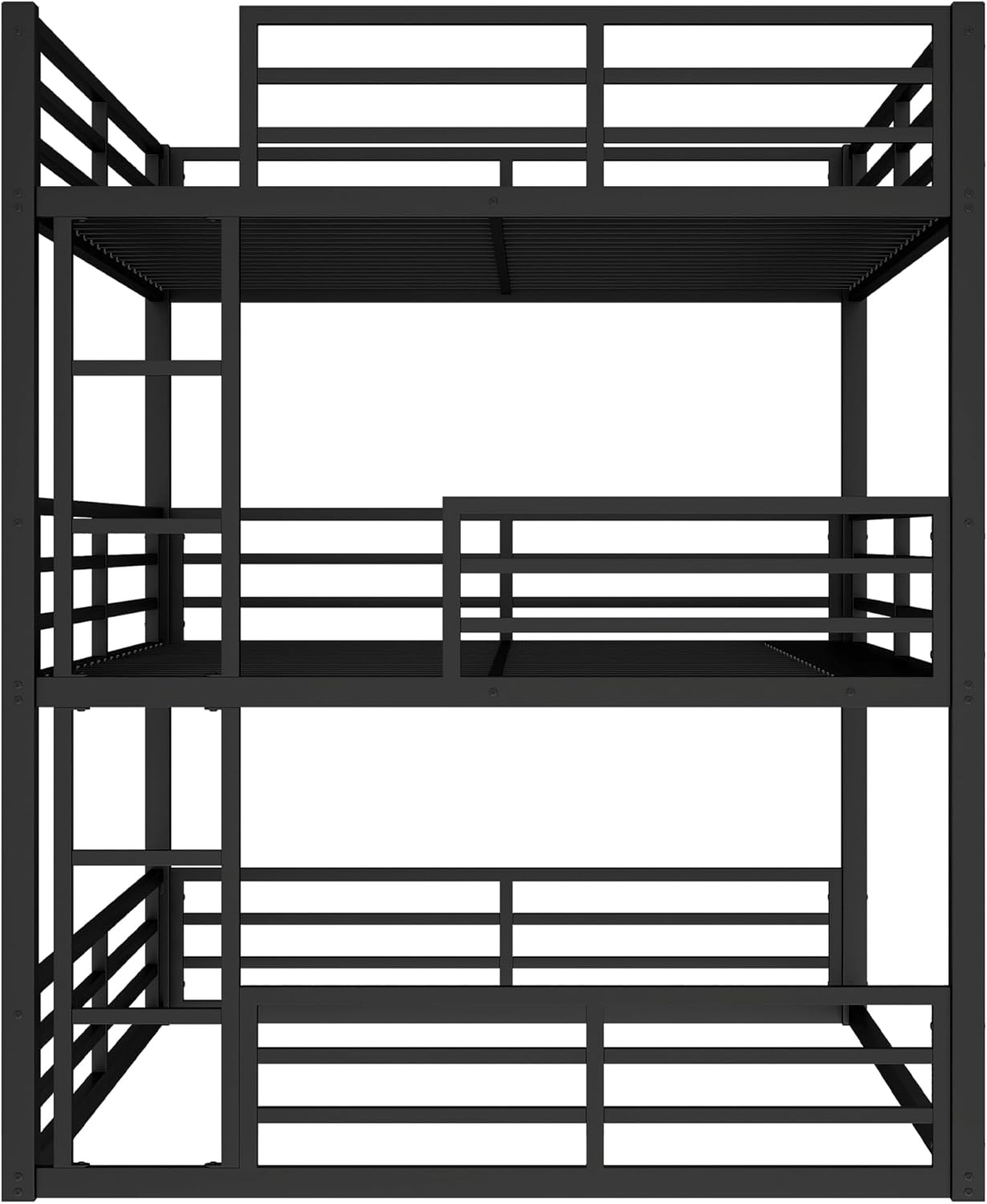 Triple Bunk Bed Heavy Duty, Queen-Size Metal Bunkbeds with Ladder, Family-Friendly for All Ages, Bedroom, No Box Spring Needed, Easy Assembly