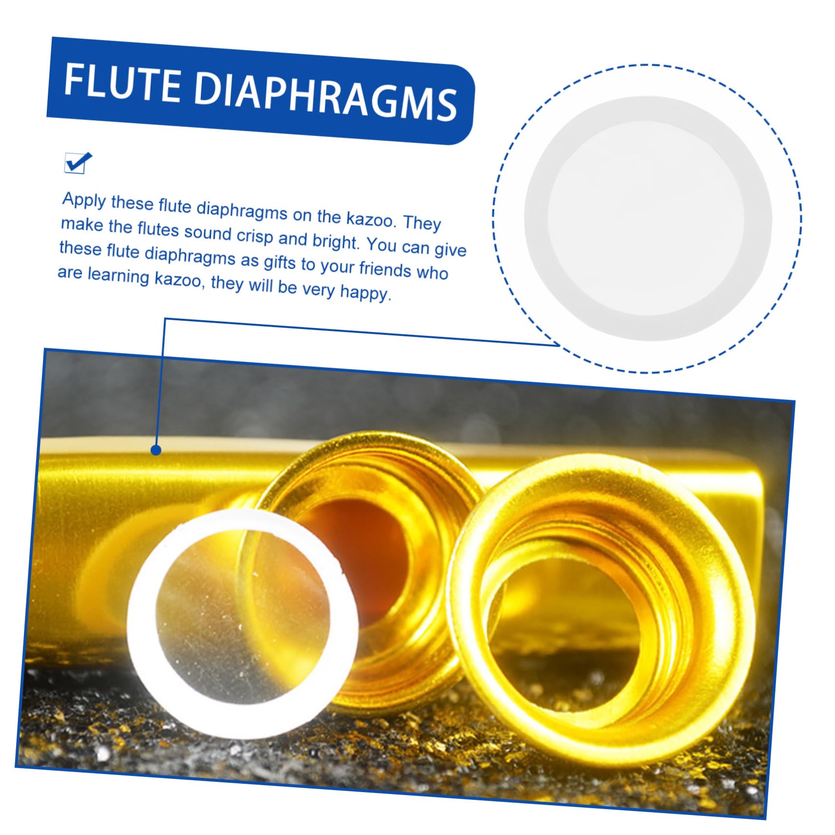 Toddmomy 50PCS Durable Flute Diaphragms Membranes Instrument Supplies for Crisp Sound Easy to Install and Remove Material