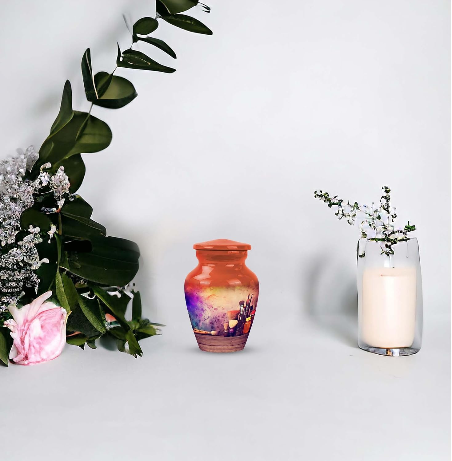 Artistic Painting Large Urn, Decorative Box, Memorial Ashes Keepsake, Small Urn for Ashes for Women, Cremation Containers, Funeral Gift Large 3"