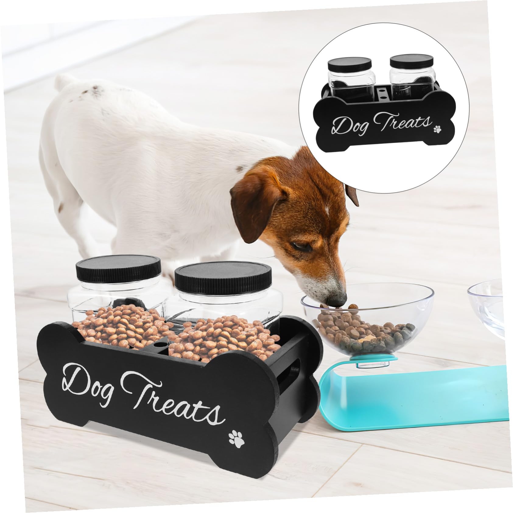 Hohopeti Halter für Hundesnackglas aus Massivem Holz Verschleißfest mit Großem Fassungsvermögen Sicherer Aufbewahrungsbehälter für Tierfutter Elegantes Design für Haushalt und Theke
