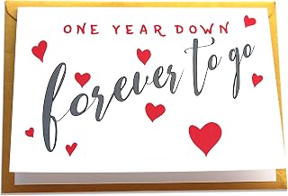 One Year Down Forever to Go, Happy I Love You Anniversary Card, 1st Anniversary Congratulation for Him, Her, Husband, Wife, Boyfriend, Girlfriend, Couple