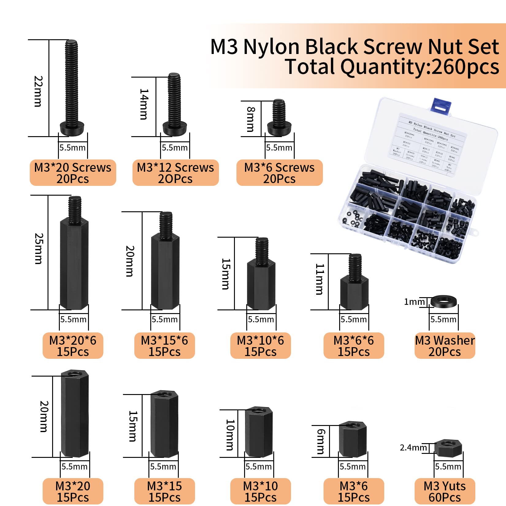 Kit Viti E Dadi M3 In Nylon Bianco - 340 Pezzi Per PCB, Fai Da Te E Riparazioni - Foto 6