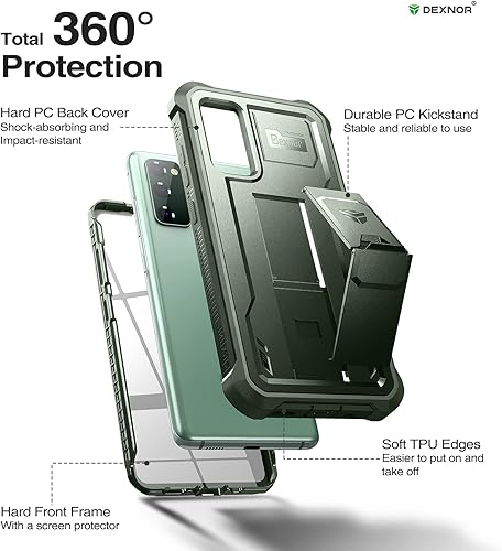 Vista 43 de Dexnor Funda para Samsung Galaxy S20 FE, [protector de pantalla y soporte integrados] Protección de grado militar resistente a prueba de golpes