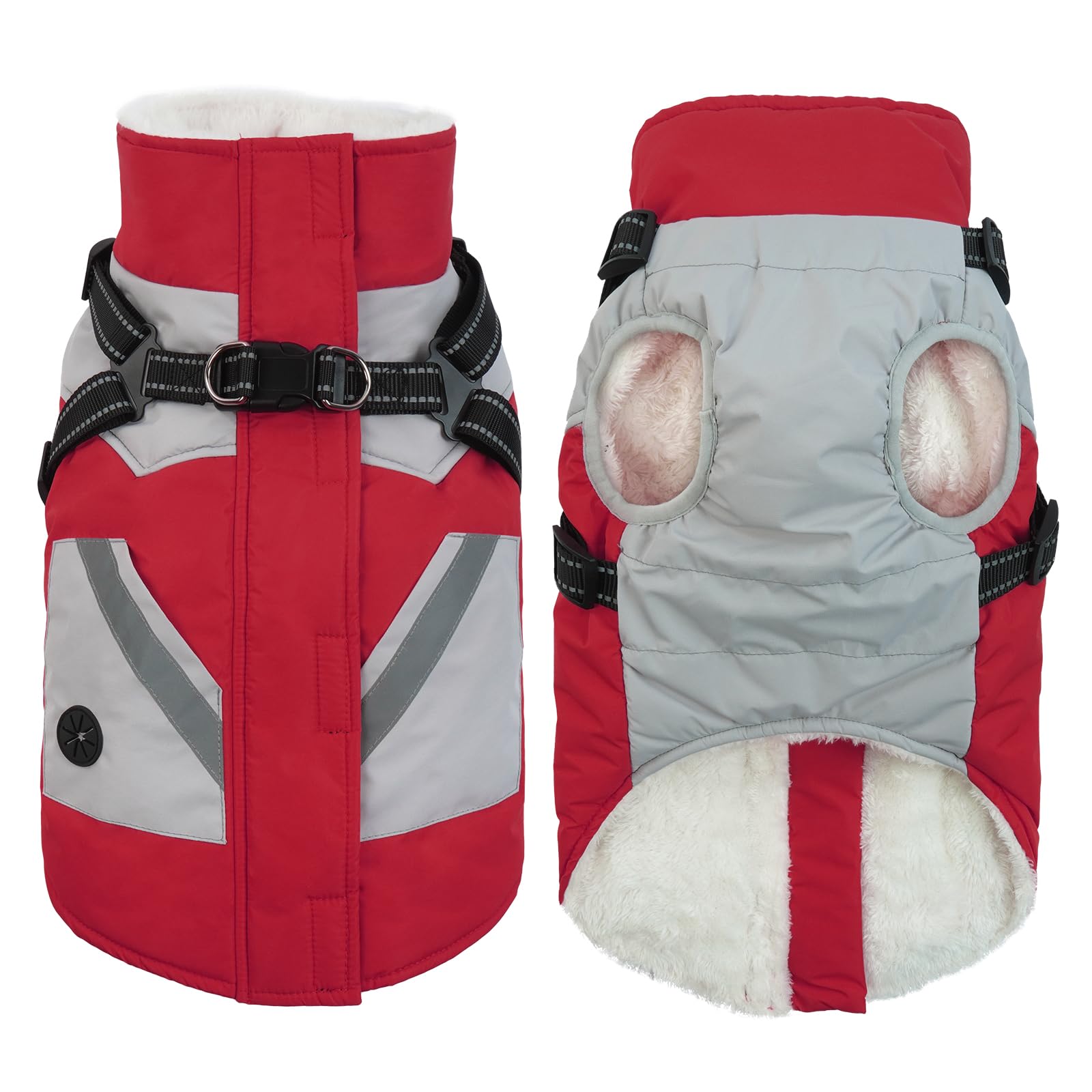 IECOii Warm Small Dog Coat Harness with D Ring Red,Small Zip Small