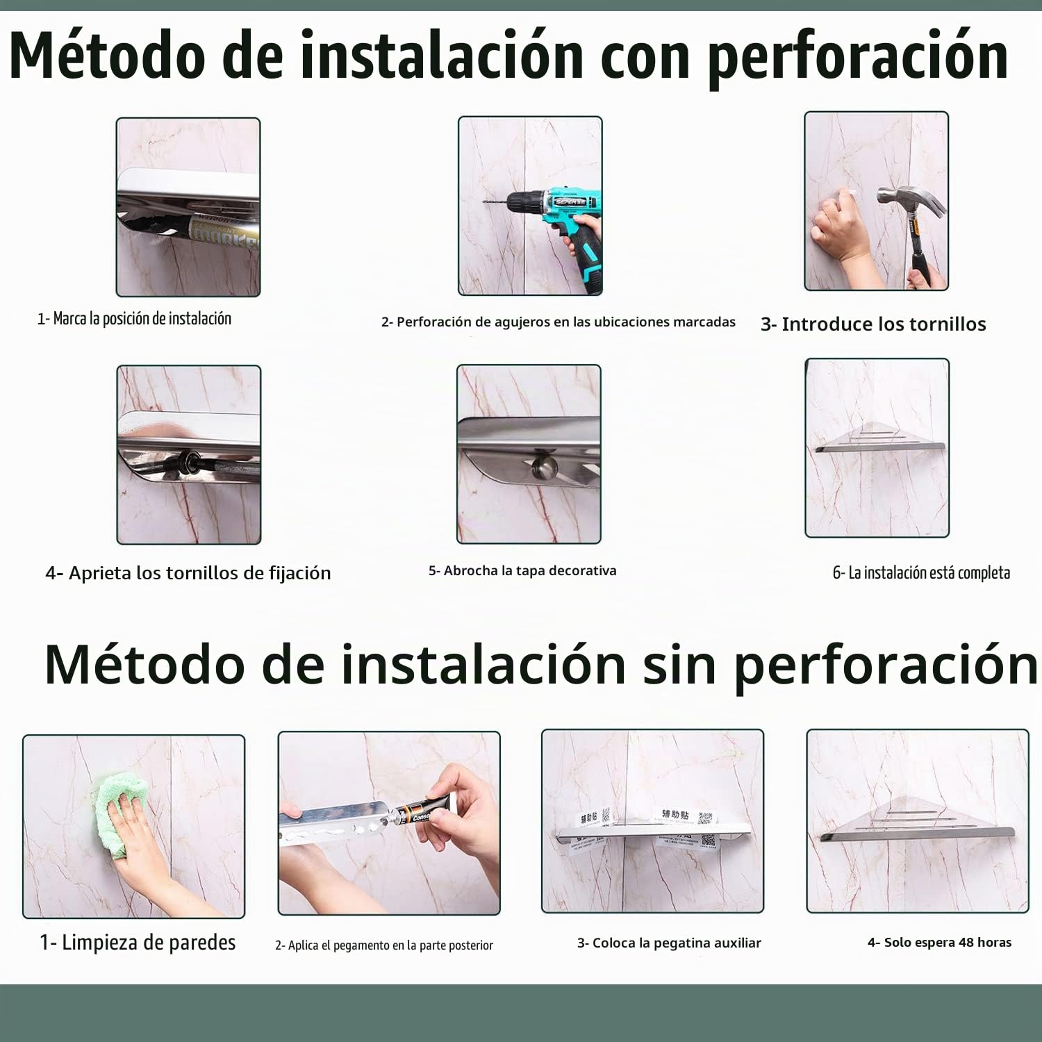 2Piezas Plata Sin Taladrar Esquina Estantería SUS304 Acero Inoxidable Estante Ducha Autoadhesivo Montado en la Pared Organizador Ducha,para Cocina Baño