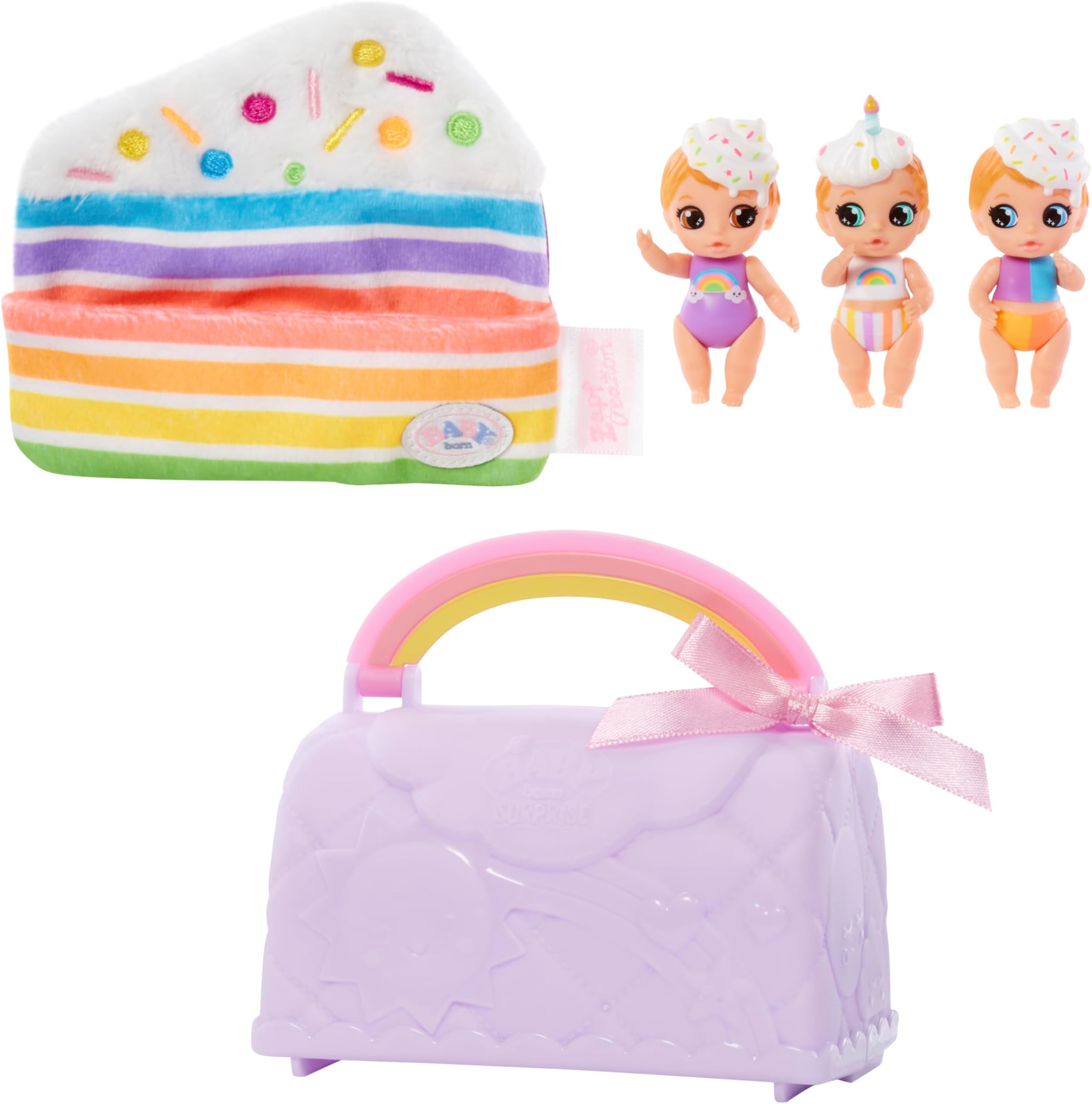 Baby Born Surprise Mini Babies Series 8 - Unwrap Surprise Twins or Triplets, Food & Activity-Themed Collectible Baby Dolls, Includes Soft Swaddle, Molded Diaper Bag Package for On-The-Go Play