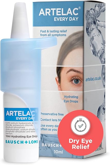 Artelac Eye Drops for Dry Eyes Treatment, Every Day, Preservative Free, Contact Lens Friendly, Relieves Symptoms of Tired, Stressed and Teary Eyes with Hydrating Action, 10ml