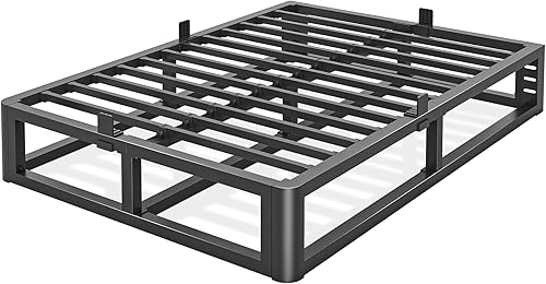 Miniatura 7 de Firpeesy Base de cama King de 6 pulgadas con bordes de esquina redondos, marco de cama de plataforma de metal tamaño King de perfil bajo con soporte
