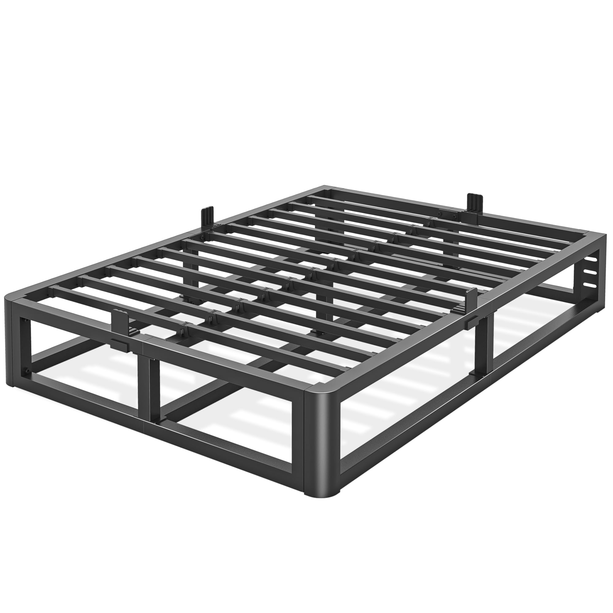 Firpeesy Metal Heavy Duty 12 inch California King Bed Frame with Rounded Corner and Headboard Hole Mattress Retainers 3500 LBS No Box Spring Needed