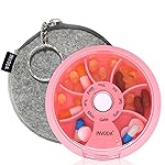 INVODA Weekly Pill Organizer 7 Compartment Rotating Pill Box for Daily Medication & Vitamins - Portable Travel Pill Case Fish Oil Supplements Vitamins Organizer (Pink+Bag)