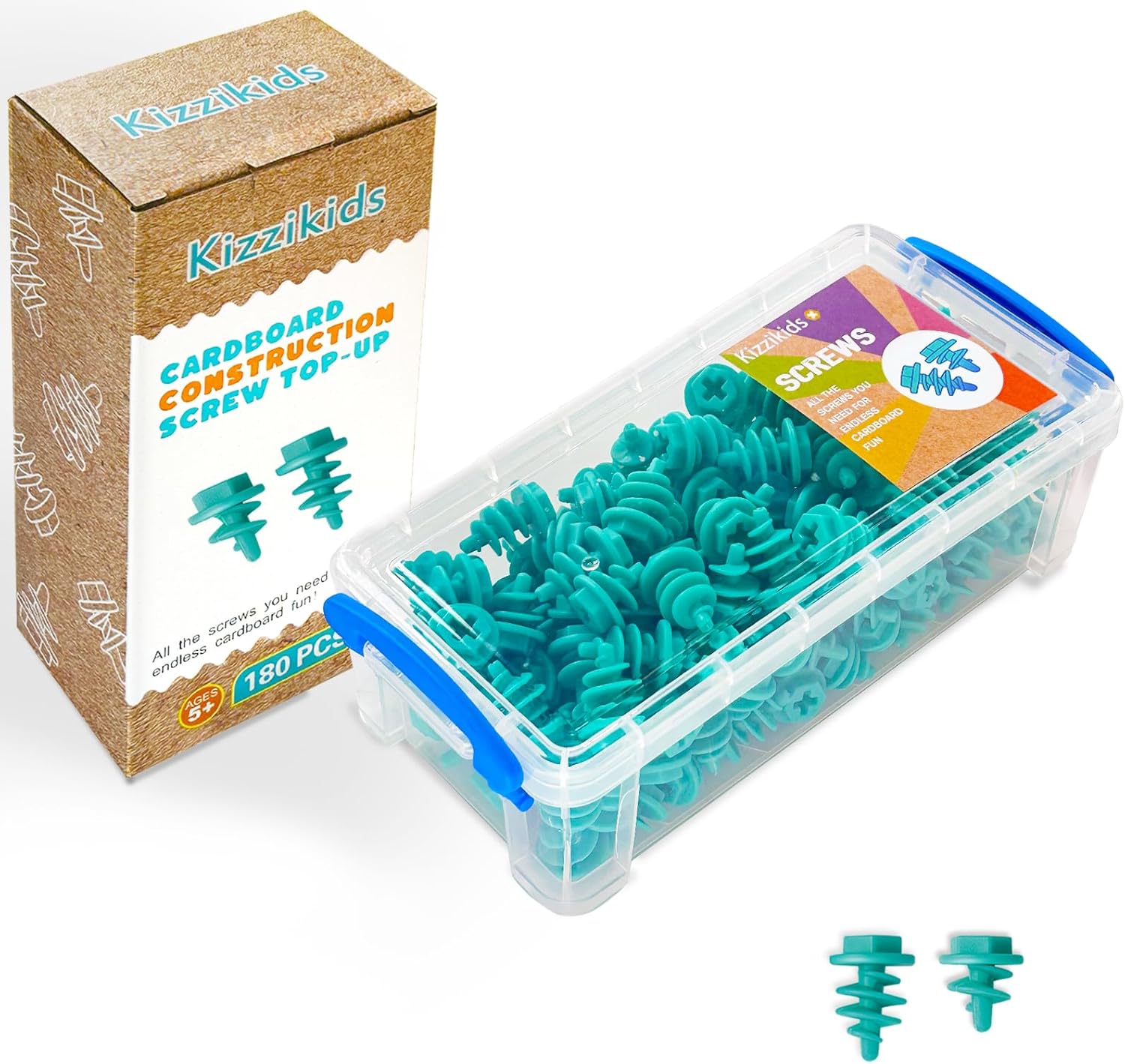 129 Piece Cardboard Tools for Kids and 180 Piece Screws Top-up (Blue)