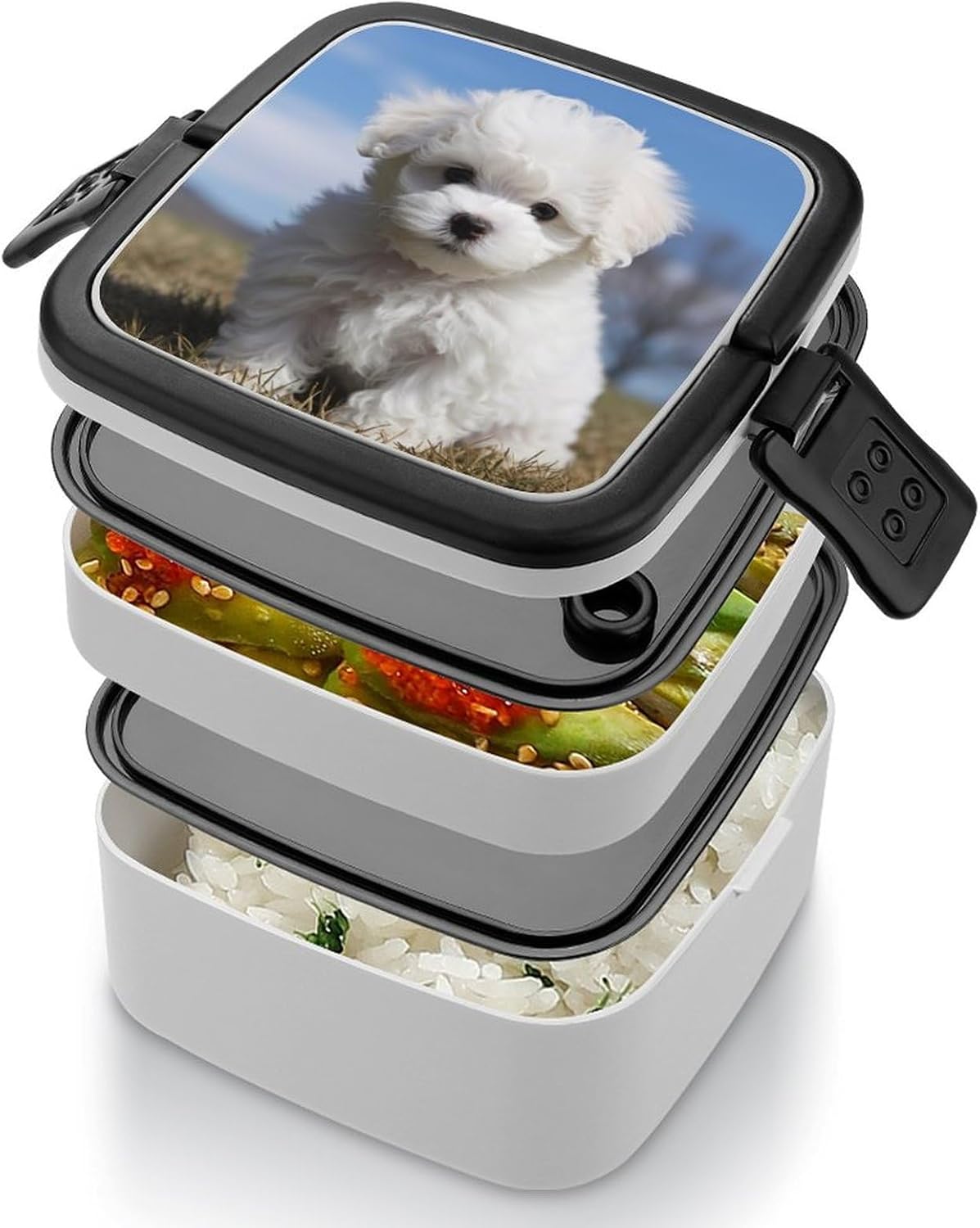 Adults Lunch Box Adult Bento Box Stackable Bento Box BPA-Free Bichon Frise Dog Lunch Box Food Container Ideal for Meal Prep, Work, And On The Go