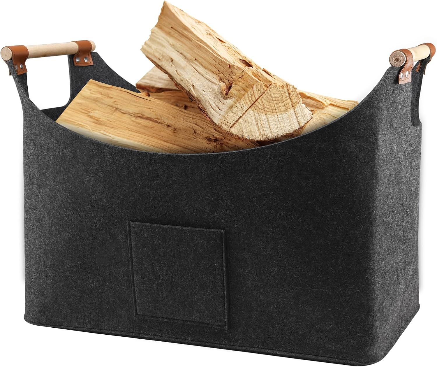Extra Large Firewood Log Carrier Basket with Wooden Handles, LooKu
