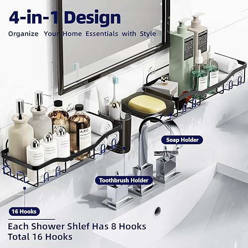 Miniatura 4 de NESOMI Estante de ducha adhesivo para ducha, organizador de baño, estante organizador de ducha, estante de pared para almacenamiento interior de