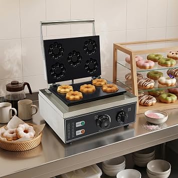 110V Doughnut Maker,5 Molds Commercial Mini Donut Machine,Adjustable Temperature & Time Breakfast Machine for Snack Bars (Donut Maker)