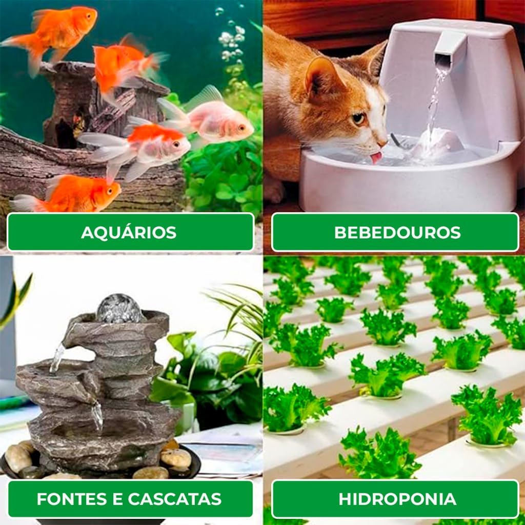 Bomba Submersa para Aquário, Fontes e Bebedouros Pet – Bivolt, 200 L/H, Silenciosa, Econômica e com Elevação de até 60cm