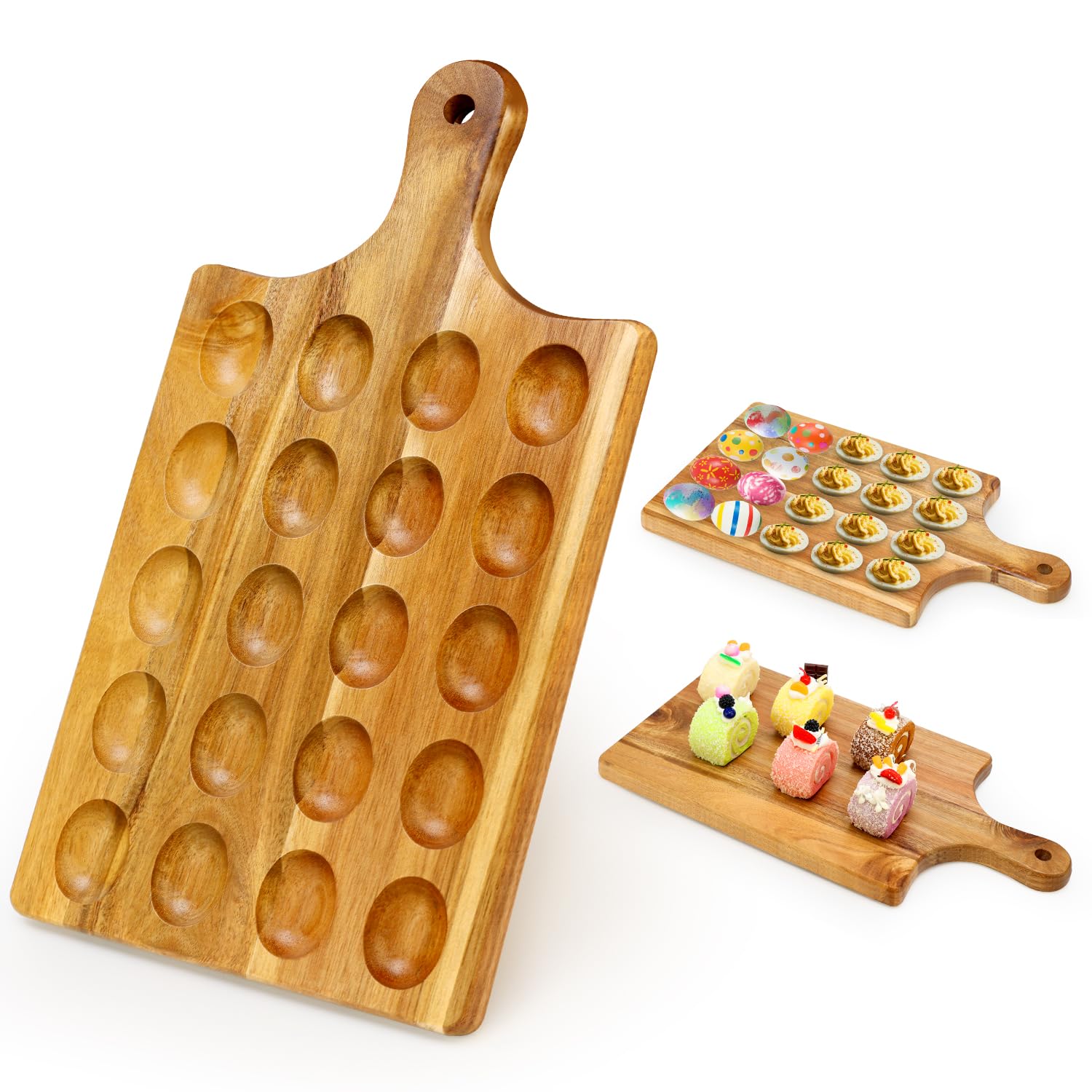 20 Holes Acacia Wood Deviled Egg Tray For Egg Holder Easter Gift Devilled Eggs Container Platter Wooden Cheese Charcuterie Board Devil Egg Serving Dish Carrier Hosting Kitchen Counter Plates - View #8