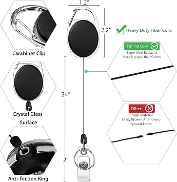 Giancomics Black Lanyards for ID Badges, Badge Holder Retractable Reel Card
