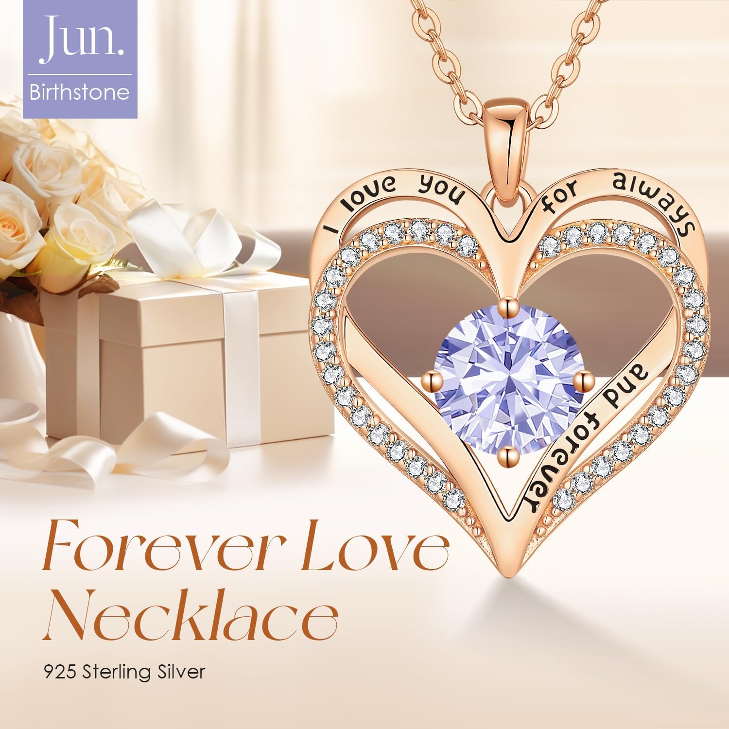 LOUISA SECRET Love Heart Birthstone Necklaces for Women, Birthday Gift for Girlfriend, Anniversary Jewelry Gift for Wife Her, 925 Sterling Silver Women Pendant Necklace, Mother's Day Christams Gift - Image 3