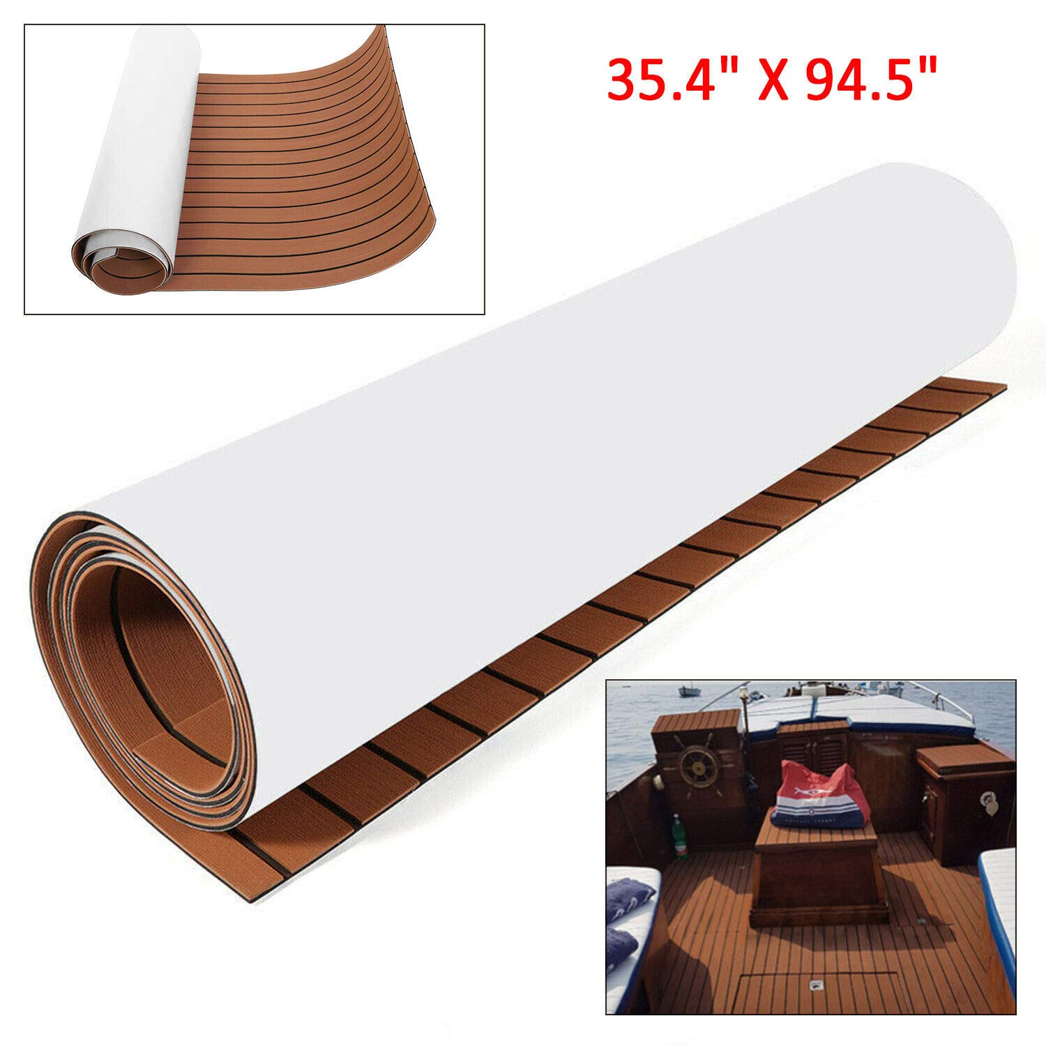 Revêtement De Sol Antidérapant EVA Pour Bateau – 240x90 Cm, 6 Mm, Marron Lignes Blanches – Autocollant, Résistant à L'Eau