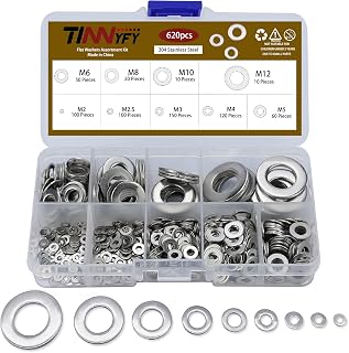 620Pcs Flat Washer M2 M2.5 M3 M4 M5 M6 M8 M10 M12 304 Stainless Steel Washers Hardware Assortment Kit