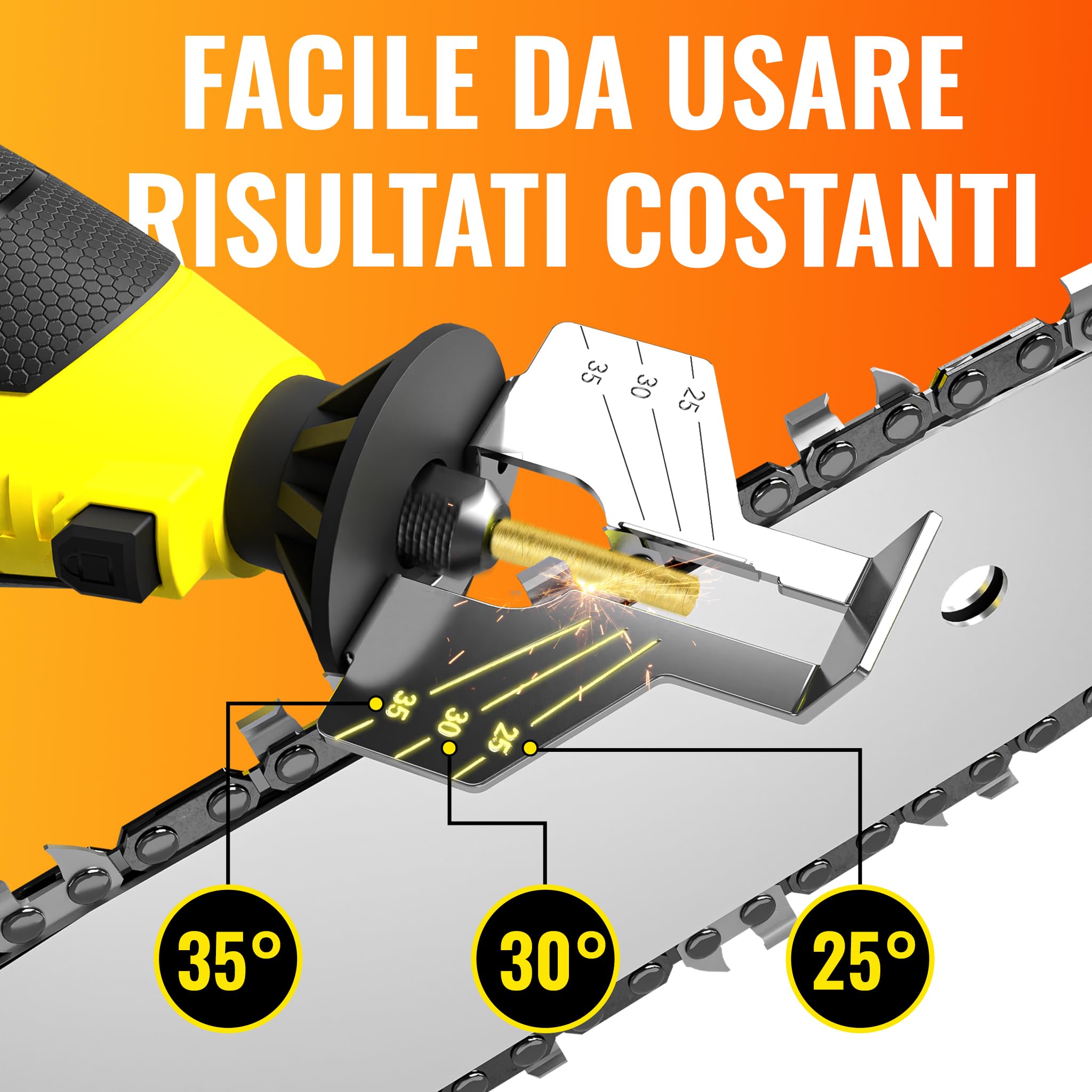 EzzDoo Kit affilacoltelli elettrico per motosega con punte diamantate placcate in titanio, strumento per affilare motosega ad alta velocità e 6 ruote ad alta durezza per tutte le catene di motosega