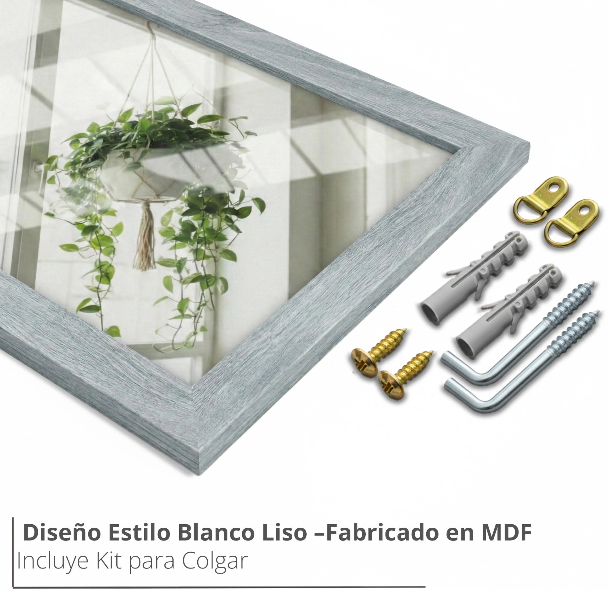 CHELY INTERMARKET MOD128 Espejo Pared Vertical Decorativo Grande Estilo Moderno Marco Madera Cuerpo Entero Elegante 60x80 cm Gris 2004 Ideal Recibidor Dormitorio Baño Incluye Kit Montaje
