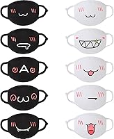 Vista 1 de Zhanmai 10 cubrebocas kawaii de anime, cubrebocas lindos, reutilizable, lavable, color blanco y negro