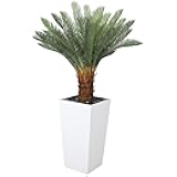 Jocoevol Artificial Palm Tree, 4FT Fake Palm Tree with White Tall Planter, Artificial Plants with Realistic Trunk and Leaves, Faux Sago Palm for Home and Office Décor, No Maintenance Indoor Greenery