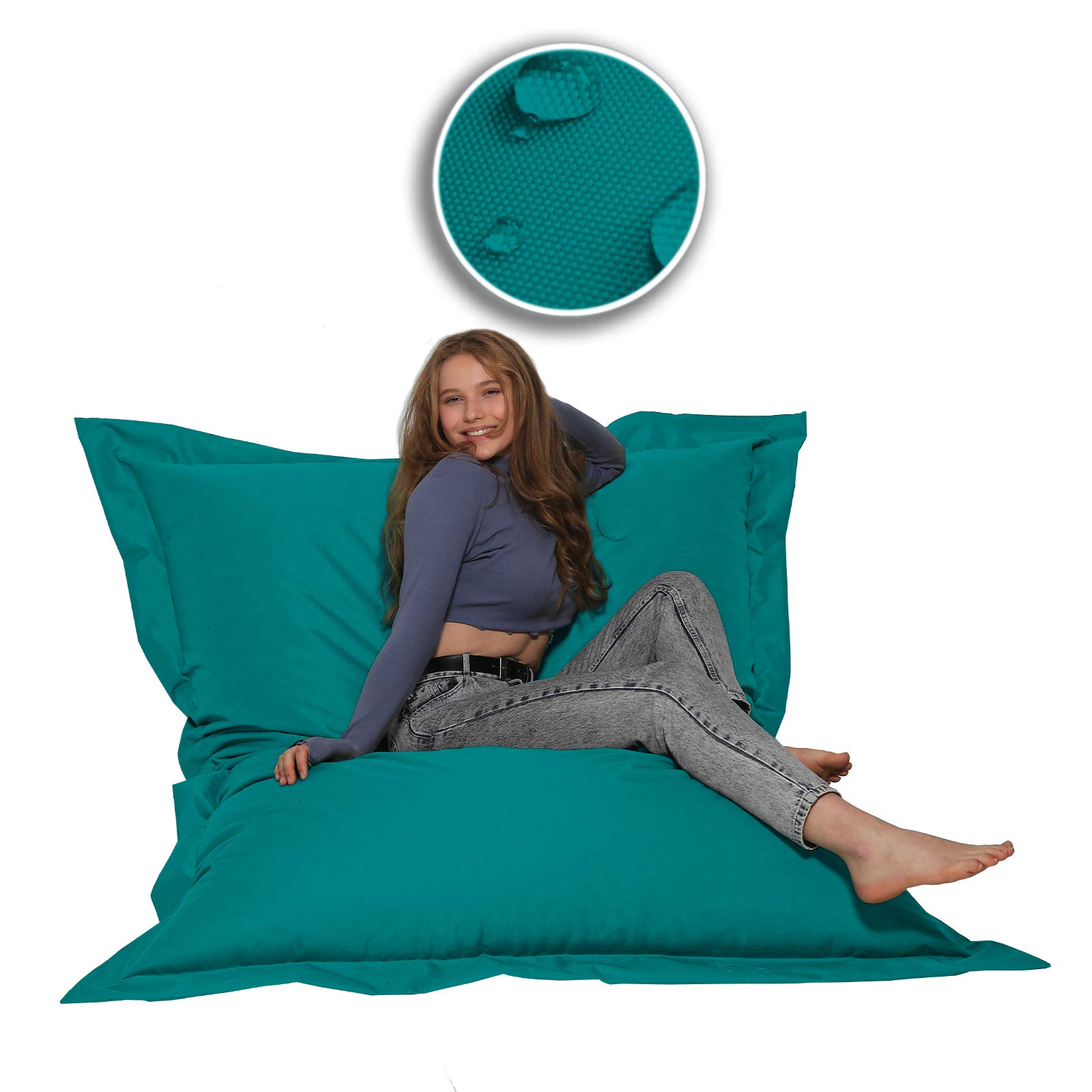 Fonctions du Pouf 2 en 1 Pouf géant pour Adultes et Enfants - Jeux et détente - Intérieur et extérieur Parce qu'il est imperméable - avec Perles EPS, Couleur:Turquoise, Taille:100x145 CM
