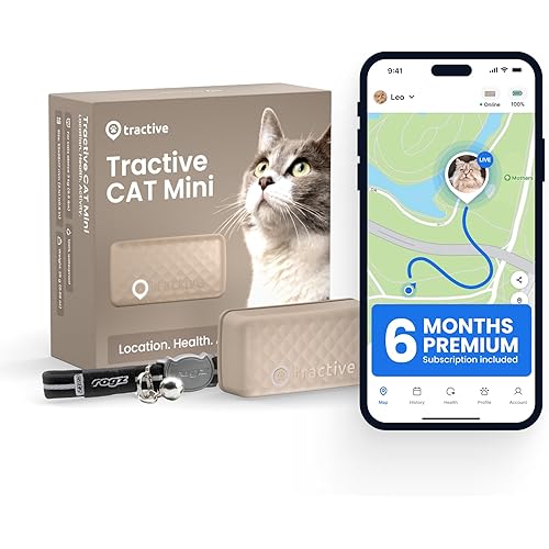 Tractive Smart Cat GPS Tracker with Free 6 Month Subscription | Real-Time Location & Wellness Monitoring for Cats 6.5 lbs+ | Territory & Location History | Up to 5-Day Battery (Brown)