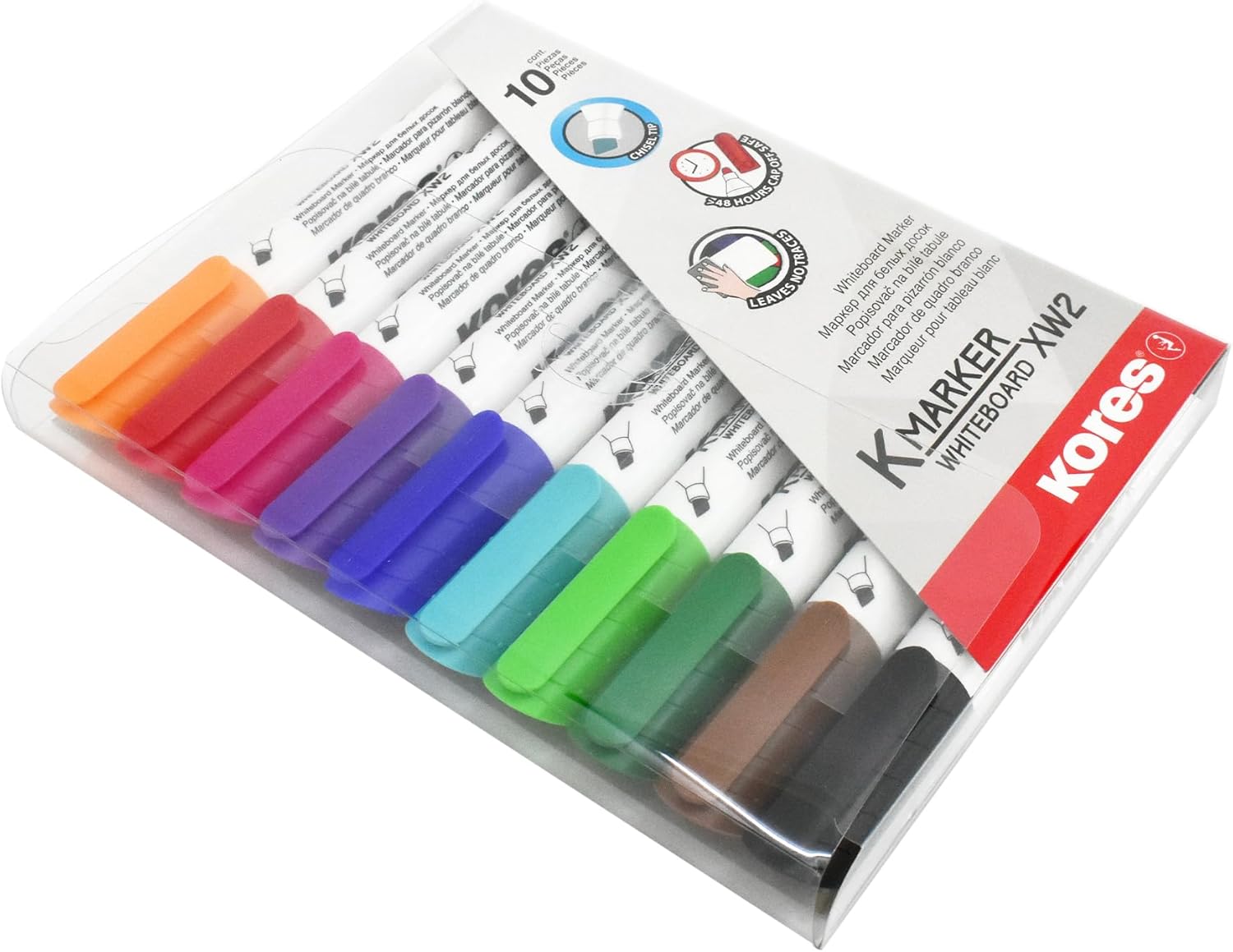 Kores - K-Marker XW2 : Marqueurs de couleur pour tableau blanc avec pointe biseautée, effaçable à sec et encre à faible odeur, fournitures scolaires et de bureau, lot de 10 couleurs assorties — vue 2