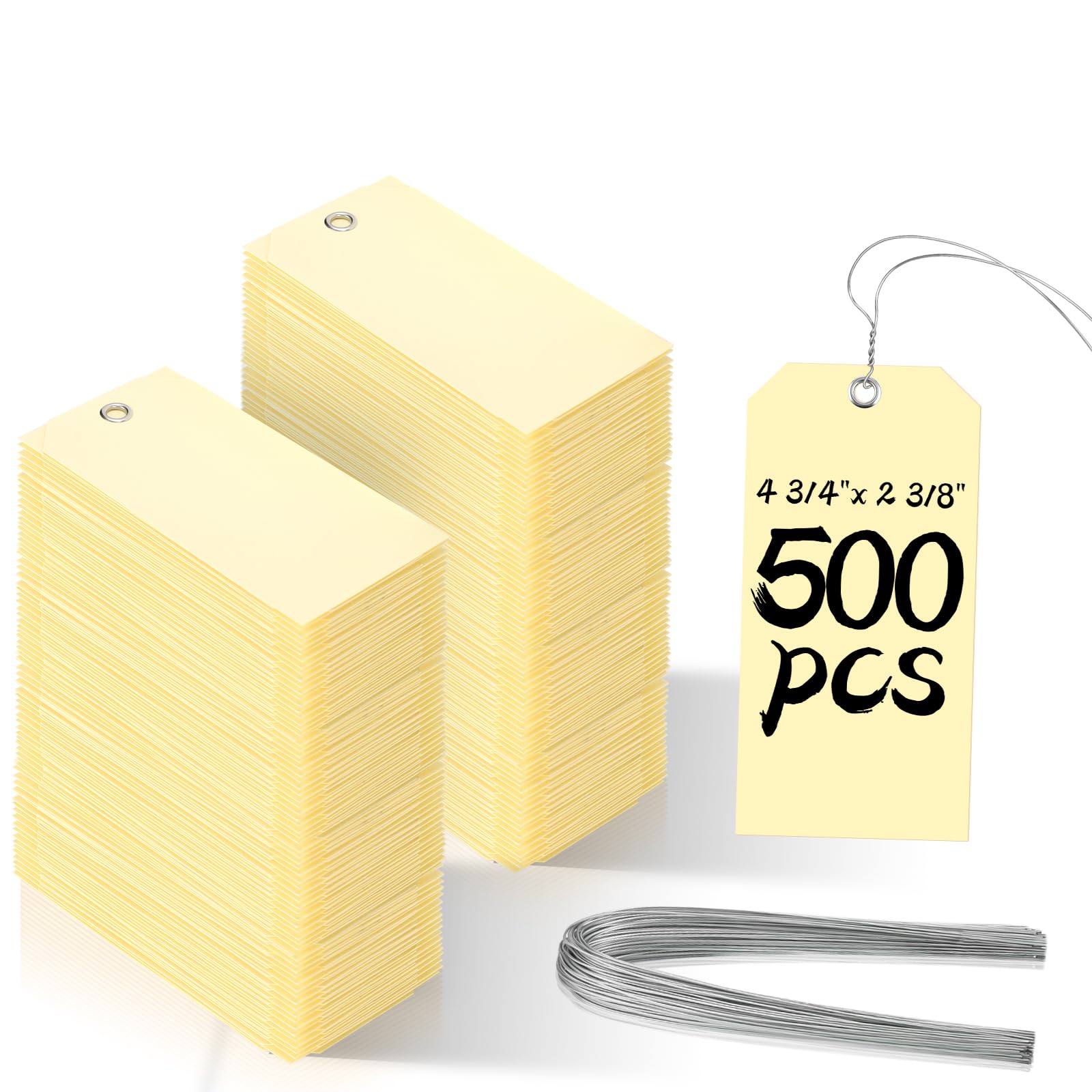 500 etichette per spedizioni con filo da 10,2 x 6,5 cm, etichette bianche in carta Manila, etichette bianche con cordino attaccato, etichette in carta avorio da scrivere su etichette metalliche per