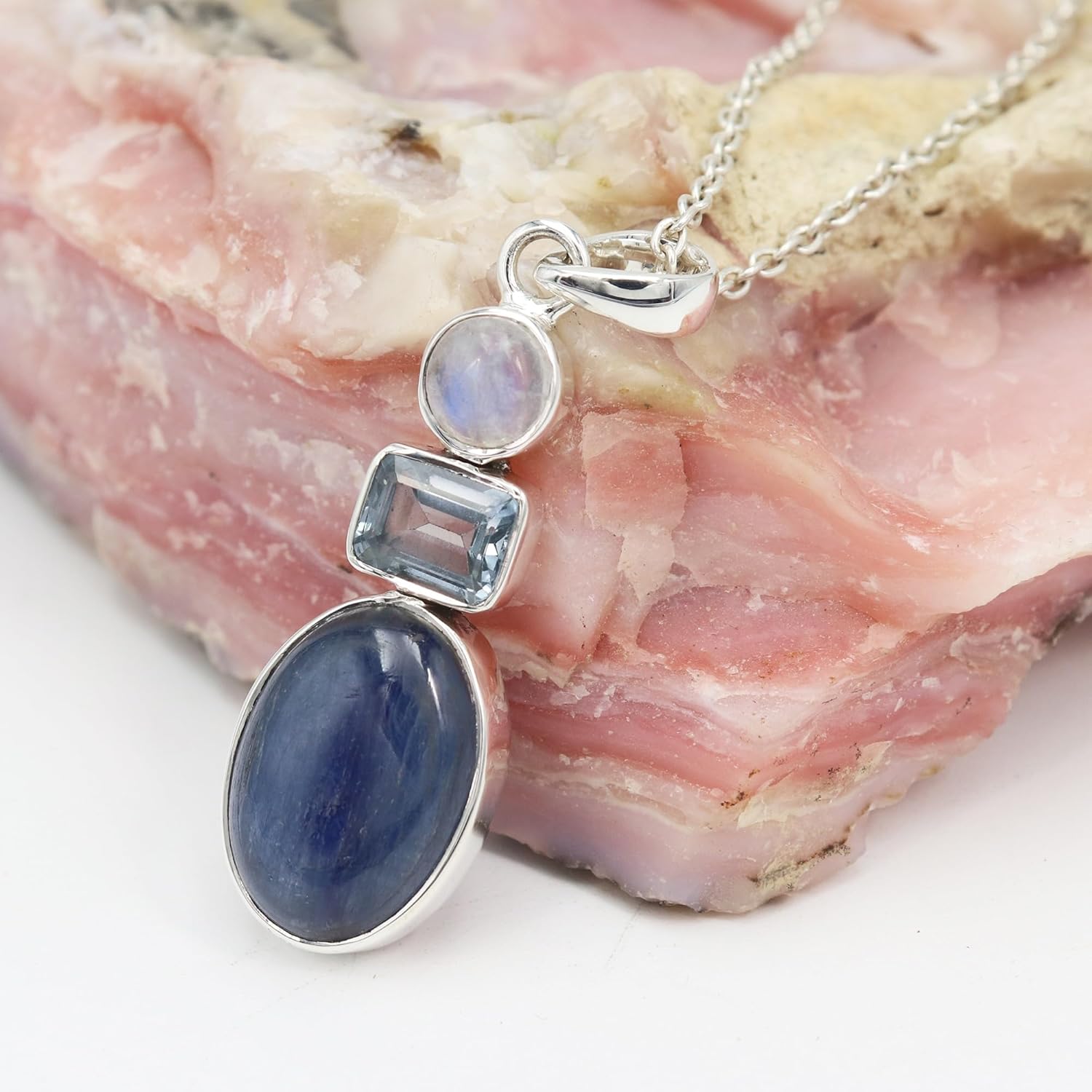 Kyanite, Moonstone and Blue Topaz Pendant Necklace – Handmade 925 Silver Necklace 18" for Women – Blue & White Gemstone Jewelry Gift - Image 8
