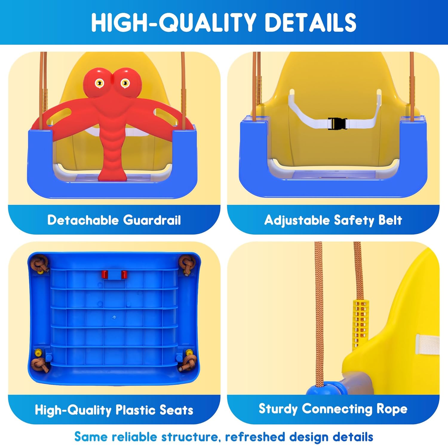 3-in-1 Toddler Swing Set, Baby Swing with Safety Belt, Indoor/Outdoor, Easy to Assemble Kids Swing Seat with Sturdy Metal Stand for Playground, Backyard and Nursery, Blue Yellow
